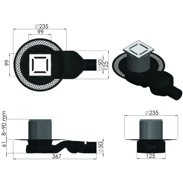 душевой трап berges platz norma 100x100 090158 с решеткой хром матовый