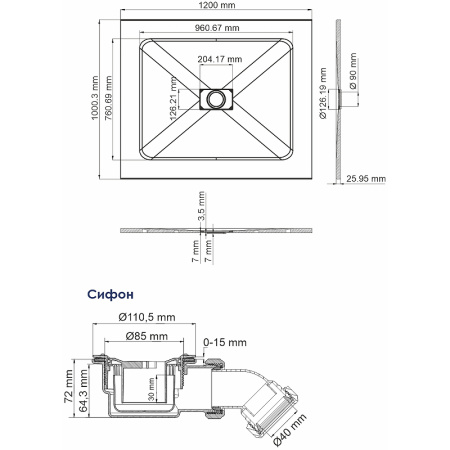 душевой поддон из стеклопластика wasserkraft elbe 120x100 74t10 черный матовый