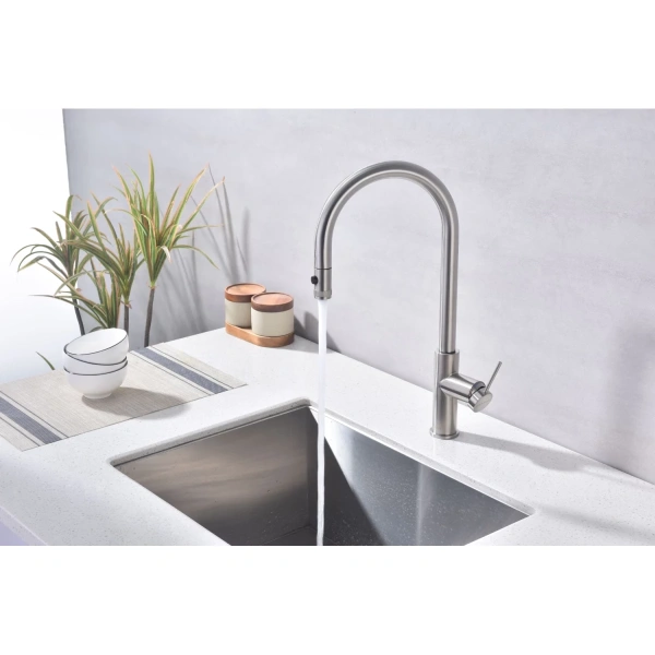 смеситель для кухни paulmark galant ga213077-bs с подключением к фильтру, выдвижным изливом, нержавеющая сталь