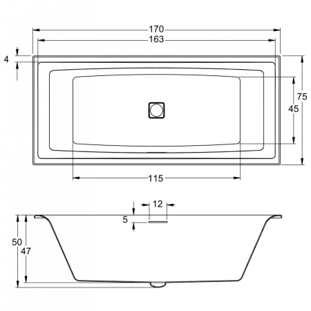 акриловая ванна riho still square 170x75 led b100035005, заполнение через перелив
