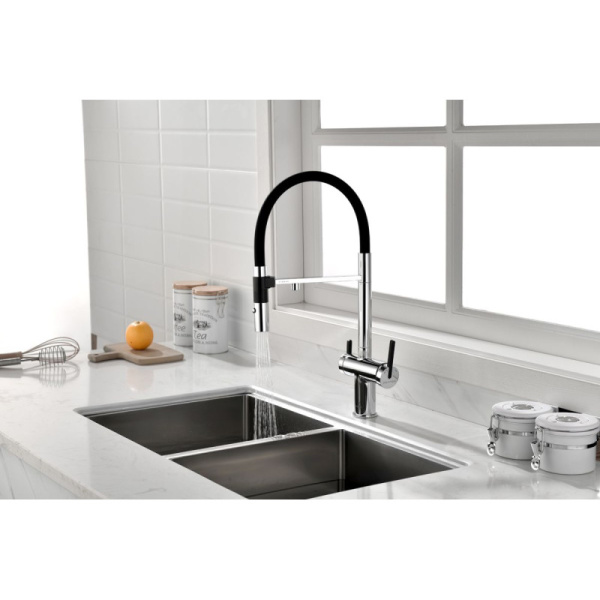 смеситель для кухни с подключением к фильтру paulmark gravity gr213188-cr, хром/ черный