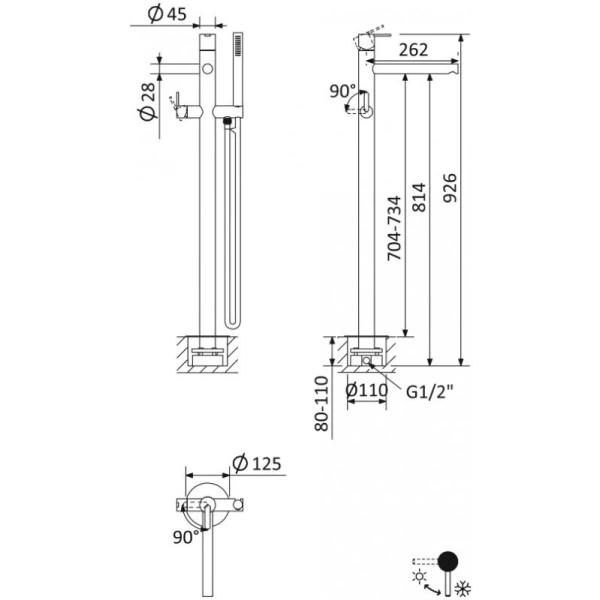 смеситель для ванны cezares leaf leaf-vdp-01 хром
