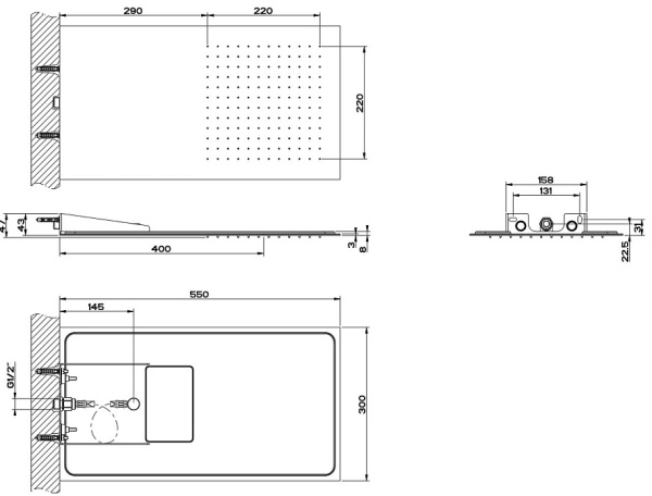 верхний душ gessi tremillimetri 
 33081#239 steel brushed