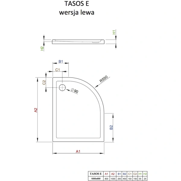 душевой поддон 100×80 см radaway tasos e ste1086-30l