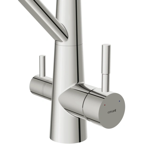 смеситель для кухни cersanit vivo a68217 с подключением к фильтру, гибким изливом, хром/черный