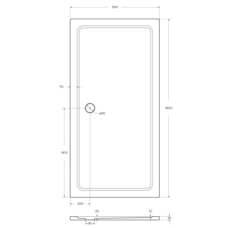 душевой поддон из стеклокомпозита cezares tray smc 180x90 tray-m-ah-180/90-35-w белый