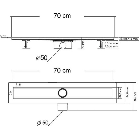 душевой лоток vincea optima 70 say.601.70.p.blok с решеткой хром