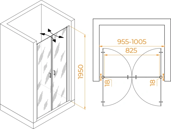 душевая дверь в нишу rgw passage pa-104 100 см, профиль хром, стекло прозрачное