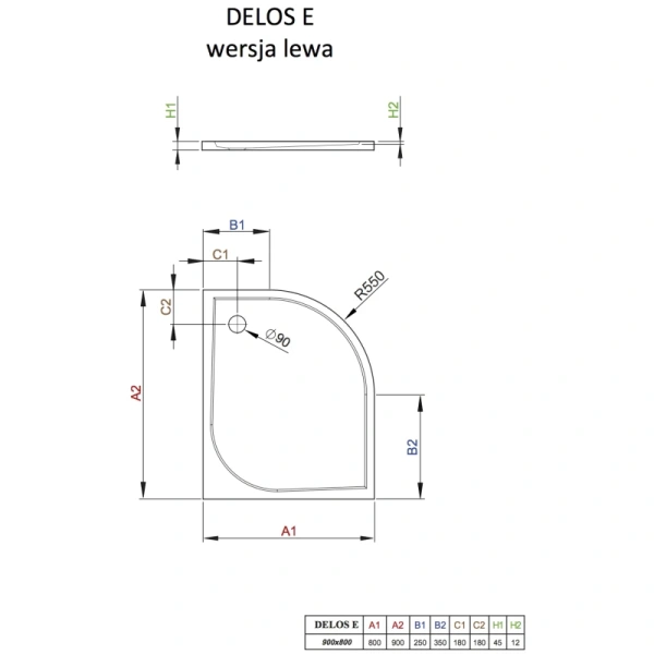 душевой поддон 90x80 см radaway delos e sde9080-01l