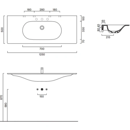 раковина catalano sfera 0521260001 125x50 см, накладная, подвесная, белый глянец