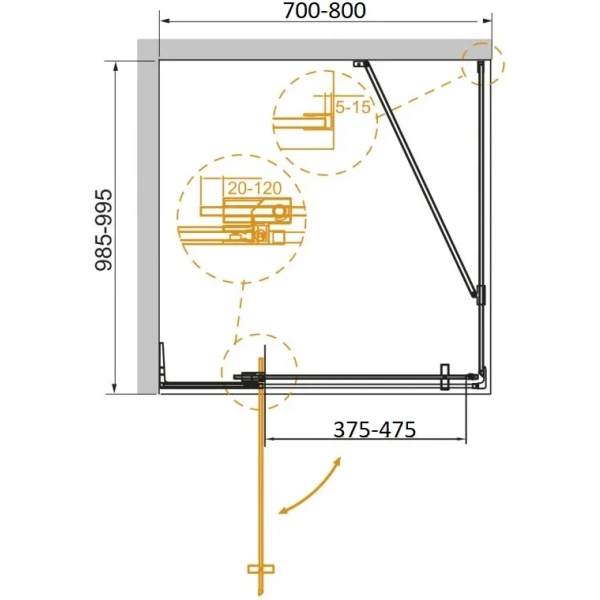 душевой уголок cezares slider slider-ah-1-100-70/80-br-boro 70-80x99,5 см, профиль золотой матовый, стекло бронза