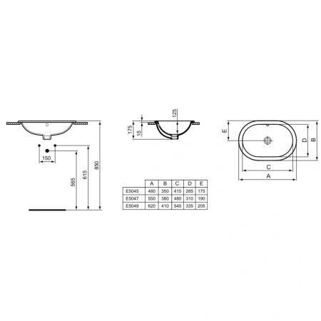 раковина встраиваемая ideal standard connect 48 см e504501