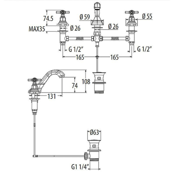 смеситель для раковины gattoni trd tr095/18d0, ручки paris, цвет: золото 24к
