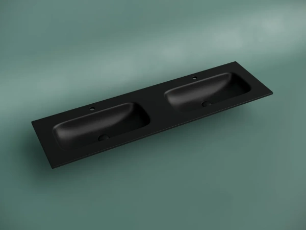 мебельная раковина ceramicanova grace прямоугольная 161см с двумя чашами и отверстиями под смеситель черный матовый cn7023mb