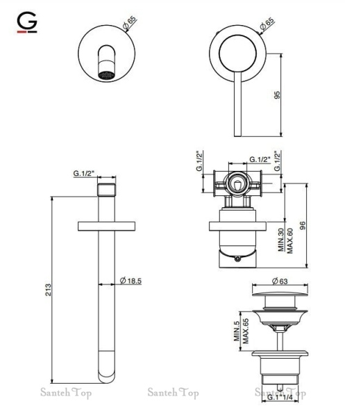 смеситель для раковины gattoni circle two 9137/91ns встраиваемый, никель матовый