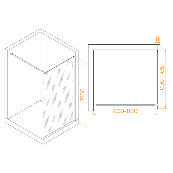 душевая перегородка rgw walk in wa-002w 110 35100211-15 профиль белый, стекло прозрачное