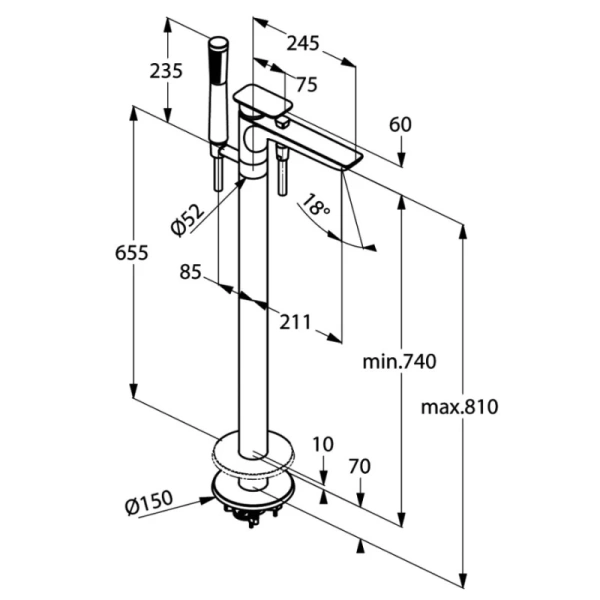 смеситель напольный для ванны kludi e2 495900575 смеситель напольный для ванны kludi e2 495900575