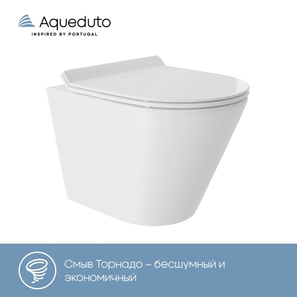 унитаз aqueduto cone tornado s cont0110 подвесной, безободковый, смыв торнадо, сиденье с микролифтом, 48х36 см, белый глянцевый