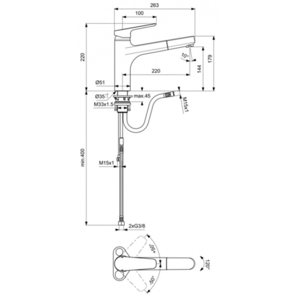 смеситель для кухни ideal standard ceraplan iii b0956aa