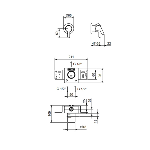 смеситель для душа fantini icona classic 53 13 r063b черный матовый