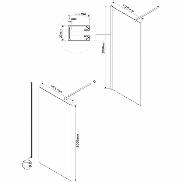 душевая перегородка vincea walk-in 110 vsw-1h110cgb профиль черный, стекло тонированное