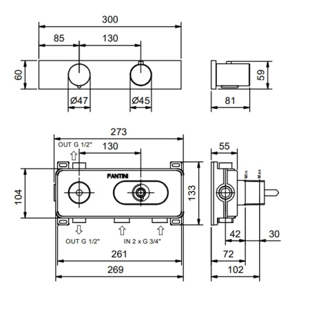 смеситель для душа fantini milano 31 93 g872b термостатический, цвет: матовая натуральная сталь