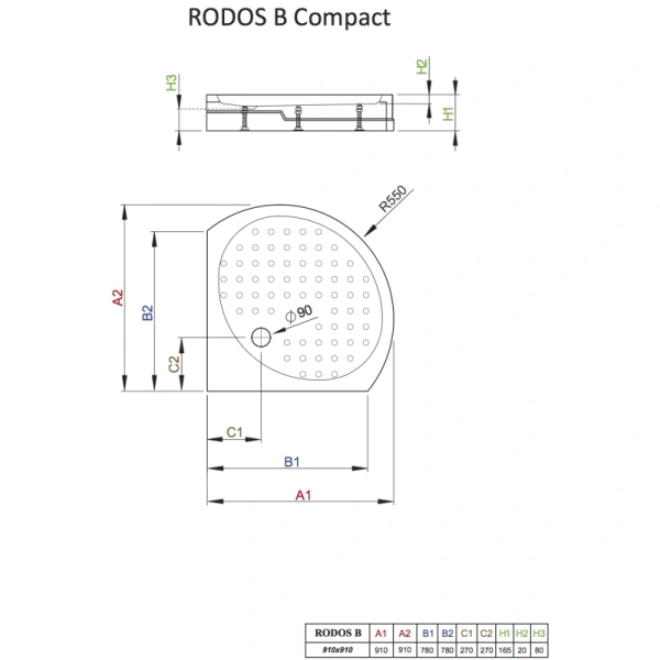 душевой поддон 91x91 см radaway rodos b compact 4d99155-03
