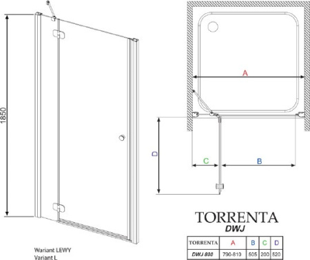 душевая дверь radaway torrenta dwj 80 l прозрачное