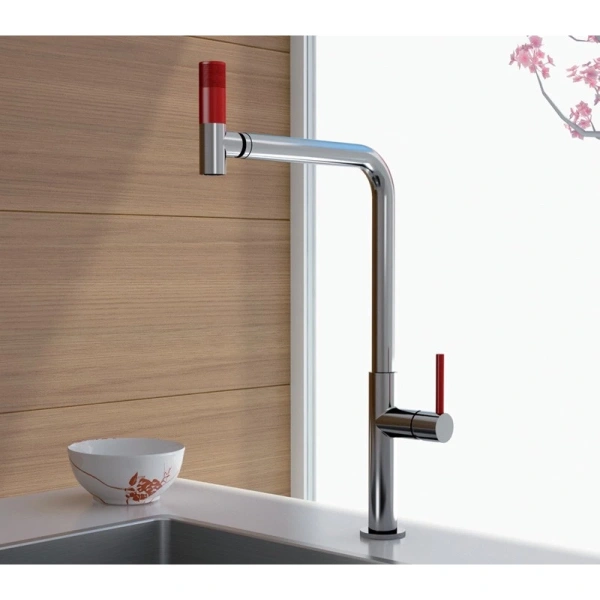 смеситель для кухни webert kitchen 360 ts920302784 цвет хром / красный матовый