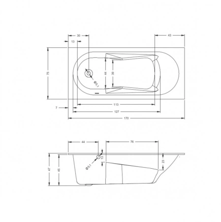акриловая ванна riho lazy 170х75 l b080001005 (bc4000500000000) без гидромассажа