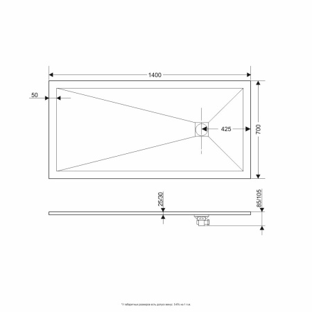 душевой поддон из искусственного камня rgw stt st-0147g 70×140×2,5 серый