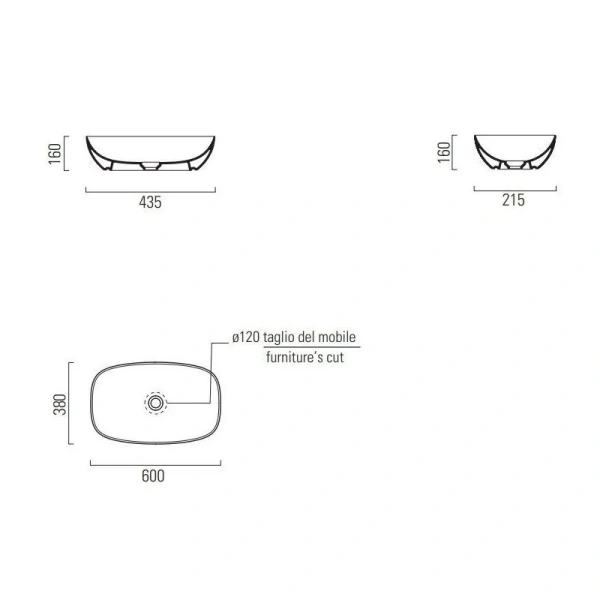 раковина gsi nubes 9783pvc11 накладная, 60x38 см, цвет bianco lucido