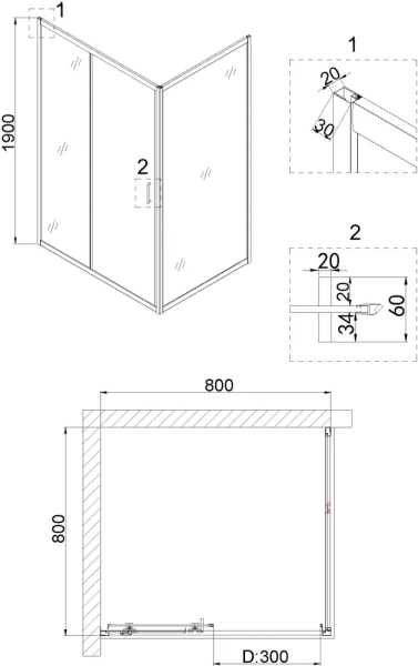 душевой уголок niagara nova 80×80 ng-62-8a-a80 профиль хром, стекло прозрачное