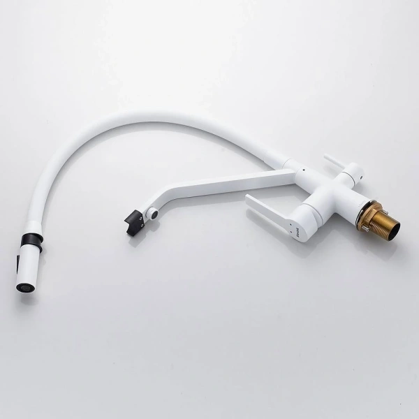 смеситель для кухни shevanik s278c с подключением к фильтру, гибким изливом, белый