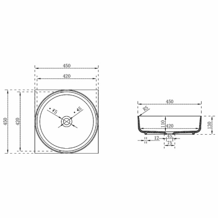 раковина-чаша vincea 45 vbs-6s16mw белая матовая