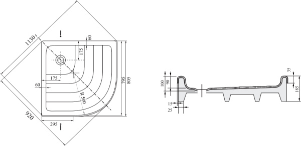 душевой поддон ravak ronda 80×80 ex a204001320 белый под облицовку