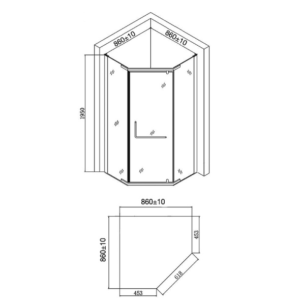душевой уголок agger a03-090mcr/g 90×90 см, профиль хром, стекло матовое