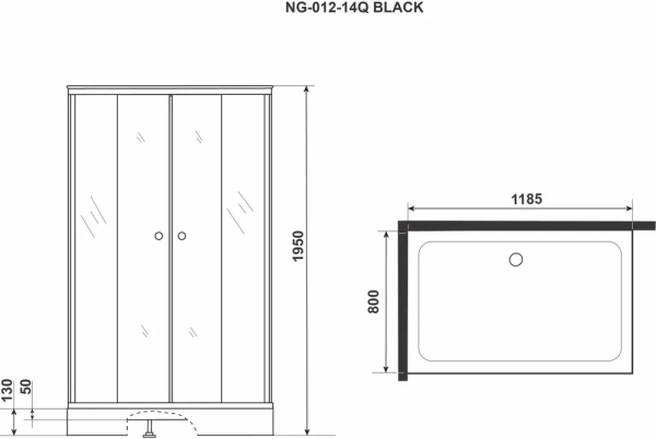 душевой уголок niagara eco 120×80 ng-012-14q black профиль черный, стекло с рисунком