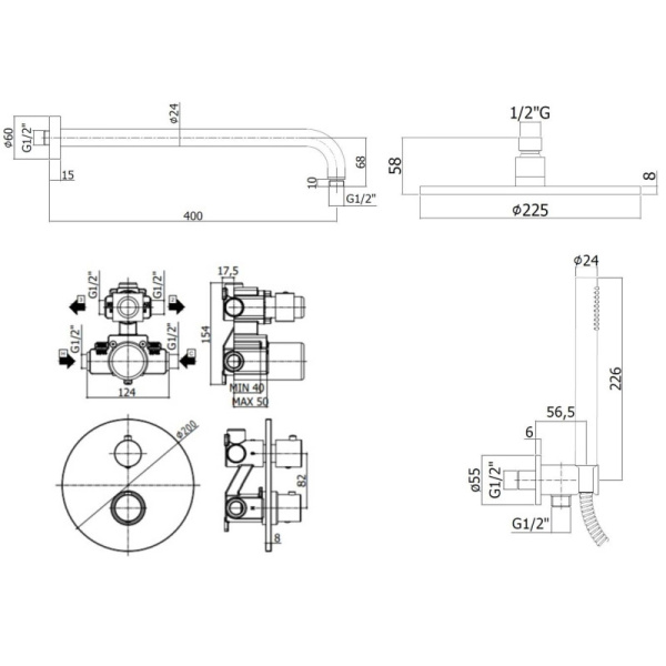 душевой комплект paffoni light kitliq018bo 22.5 см, белый матовый