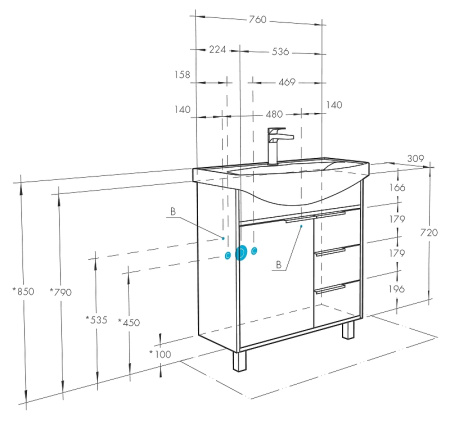 тумба под раковину aquaton рико 80 1a215401rib90 белый ясень фабрик