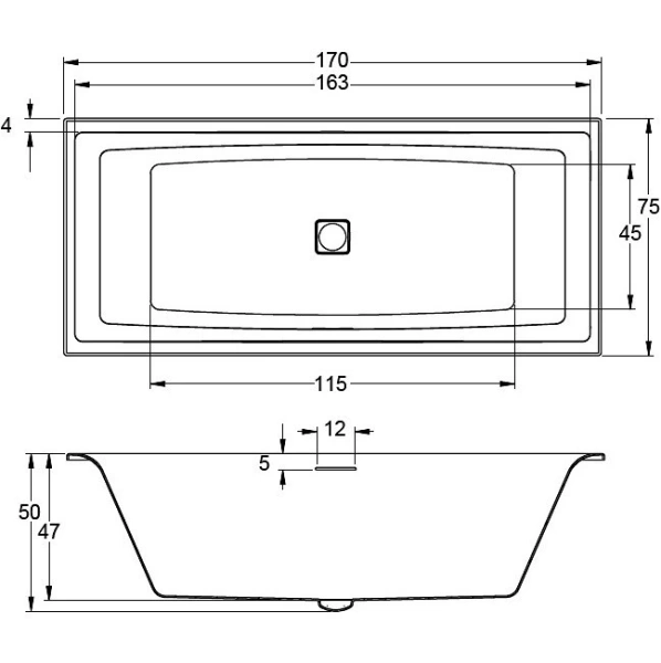 акриловая ванна riho still square 170x75 b100001005 (br0200500000000) без гидромассажа