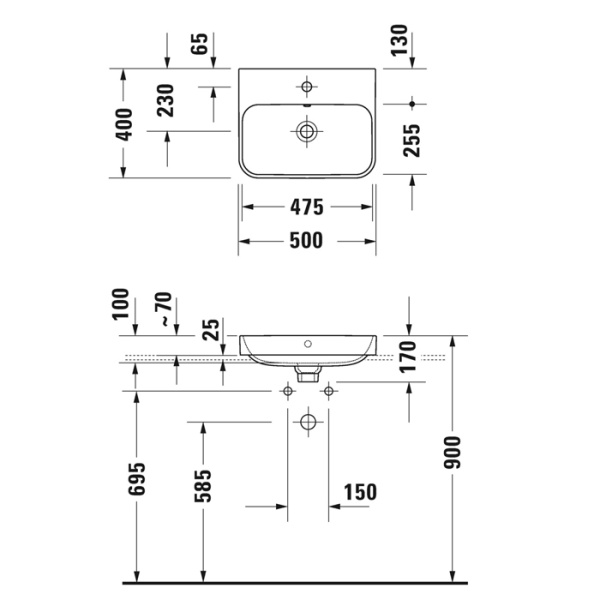 раковина duravit happy d.2 plus 500х400мм с переливом, 1 отв под смес, с креплением, выпуск с керам. покрытием цвет anthracite matt
