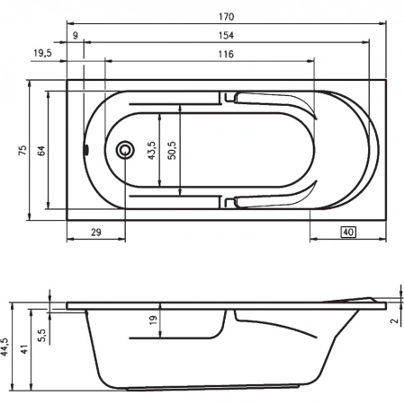 акриловая ванна riho future 170x75 b073001005 (bc2800500000000) без гидромассажа