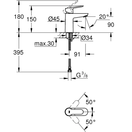 смеситель для раковины без донного grohe bauedge 23330000