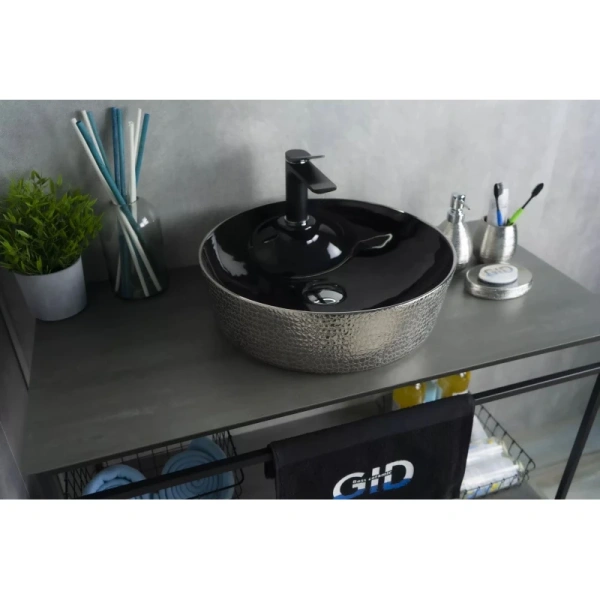 раковина в ванную накладная 43 см ceramalux d1306h020 черный, серебряный