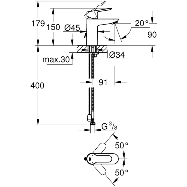 смеситель для раковины с цепочкой grohe bauedge 23329000