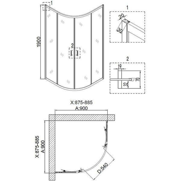 душевой уголок niagara nova ng-6806-08 black 90×90 профиль черный, стекло прозрачное
