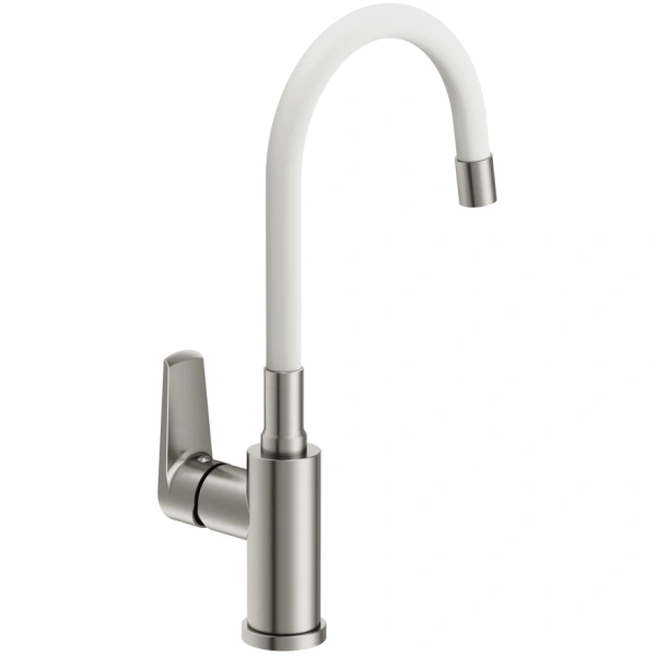 смеситель для кухни cersanit moduo a68232 с гибким изливом, сатин/белый