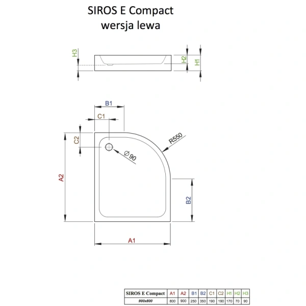 душевой поддон 90x80 см radaway siros e compact sbe8917-1l