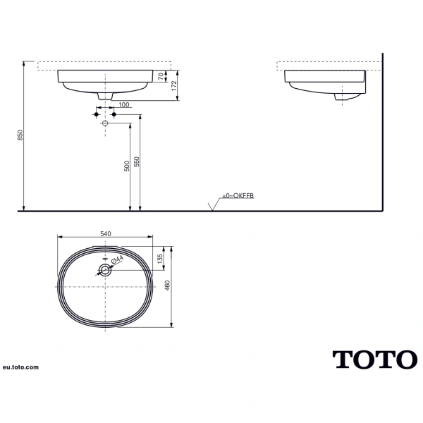 раковина toto public lw764y#xw встраиваемая снизу, 54x46 см, белая